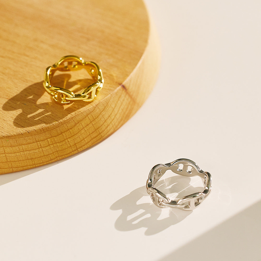 Unisex Titanium Steel Ring Geometric Pig Nose Design