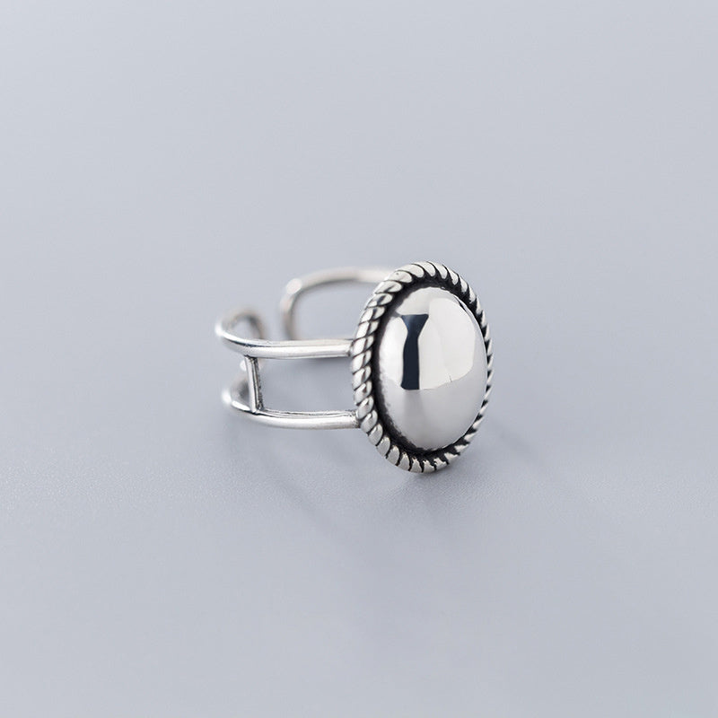 Sterling Silver Ring Double Oval Plaid Wave Jewelry Women