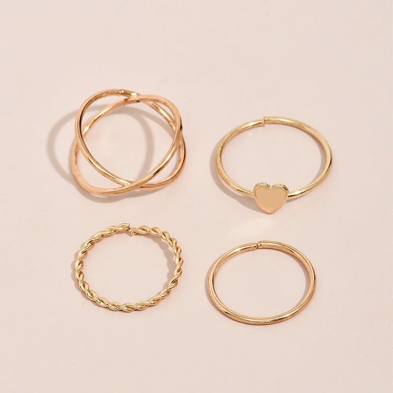 Womens Golden Alloy Ring Set With Floral Design And Electroplated Ornaments In Continental And American Style