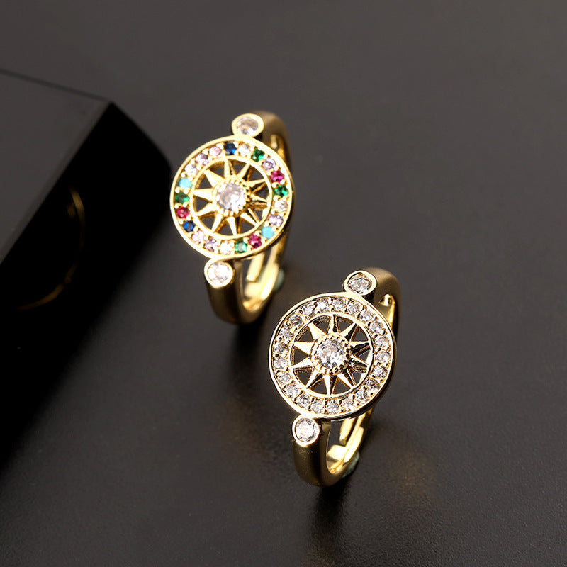 Six Pointed Star Diamond Ring Adjustable Copper Open Band
