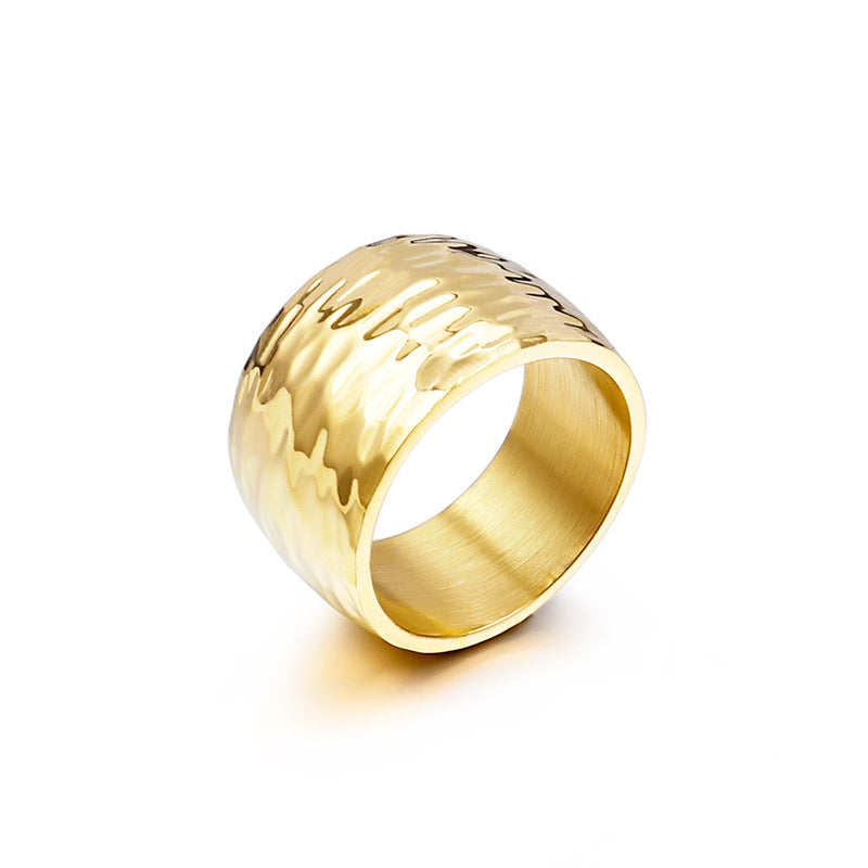 Stainless Steel Irregular Grain Ring in Gold Tone Electroplated Finish Sizes 6 to 12 Stylish Unisex Ring Today