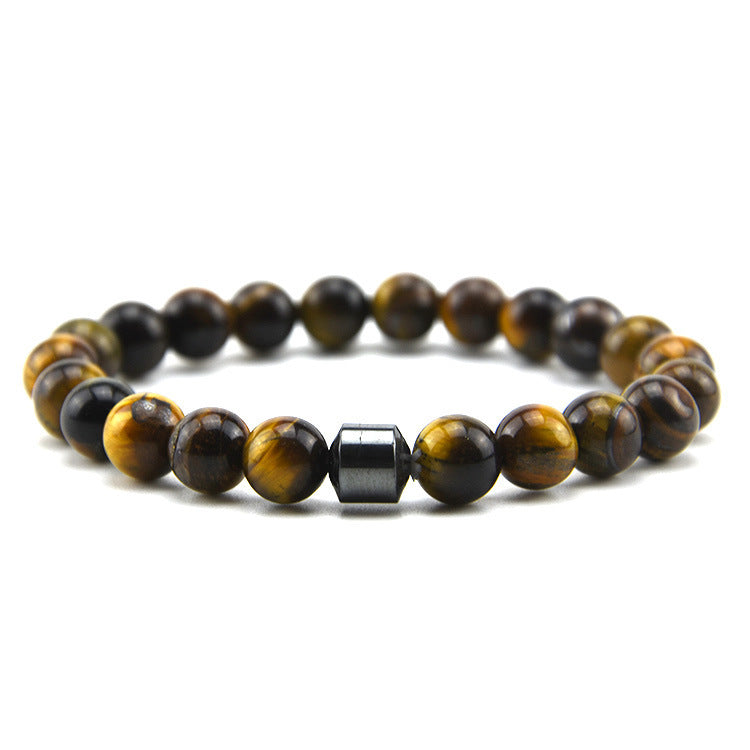 Tiger Eye Stone Bead Bracelet Geometric Design Men Fashion Accessory European American Style 8mm Gift Idea For Men