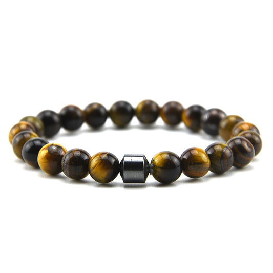 Tiger Eye Stone Bead Bracelet Geometric Design Men Fashion Accessory European American Style 8mm Gift Idea For Men