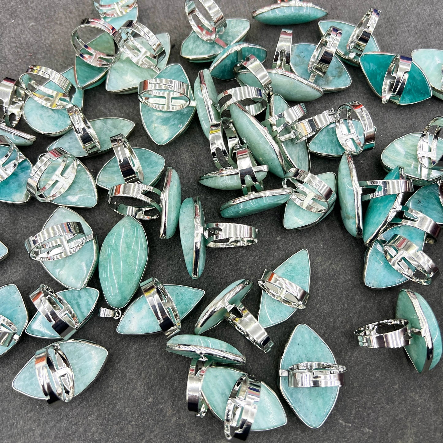 Natural Amazonite Rough Stone Edging Polished Gemstone Ornament Asymmetric Geometric Natural Stone Ring Jewelry