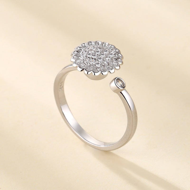Sunflower Spinning Ring Rotatable Copper Flower Design Jewelry For Women Fashion Accessory Elegant Daily Wear Now