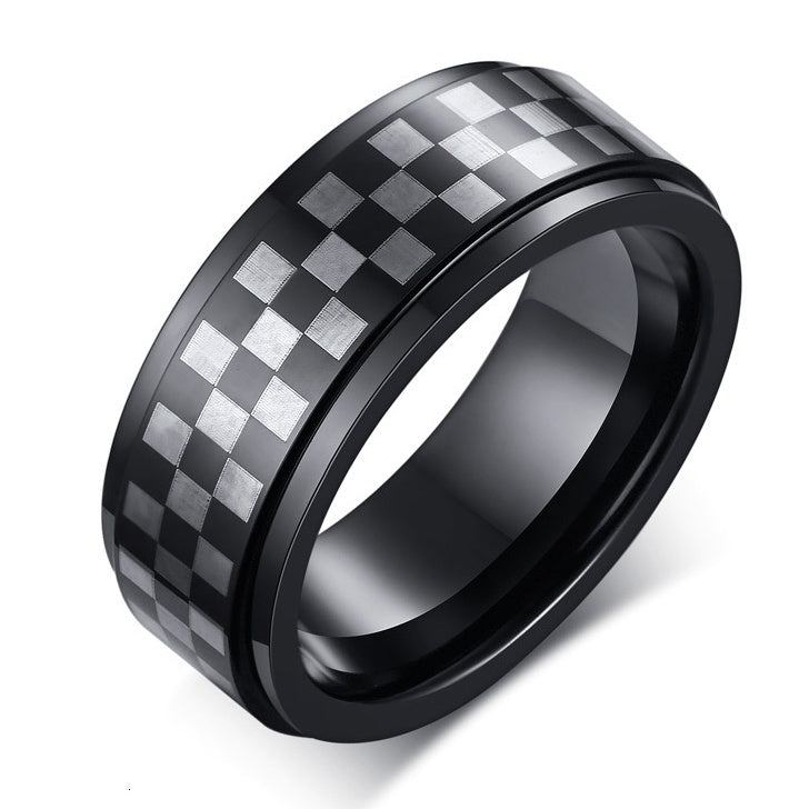 Unisex Rotating Ring Black White Checkered Stainless Steel Sturdier Fashion Accessory Modern Statement Jewelry