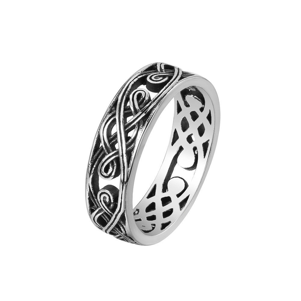 Retro Hollow Pattern Mens Ring Titanium Steel Size 7 8 9 10 11 12 13 Sleek Casual Jewelry Durable Everyday Wear