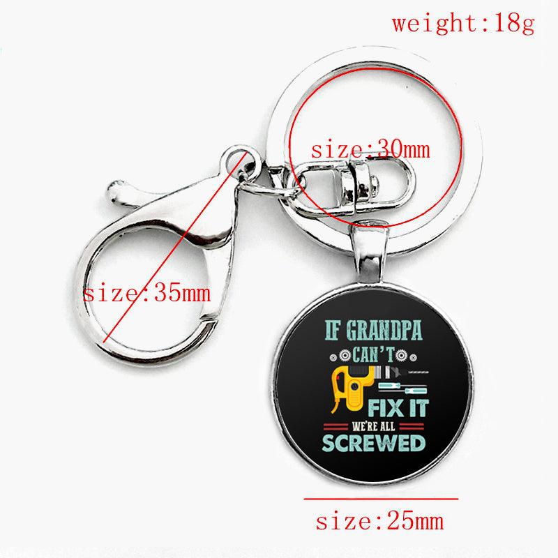 Dad Keychain Gift For Fathers Day Funny Tools Zinc Alloy Pendant Round Glass Dome Keychain Eco Friendly 25mm Gift