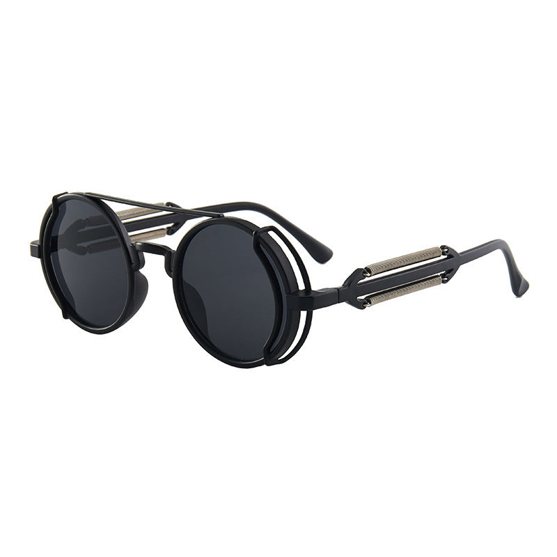 Round Steampunk Sunglasses With Double Spring Leg Design For Outdoor Activities Travel Fishing Cycling Driving Stage