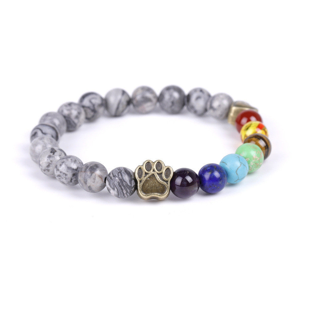 Unisex Stone Beaded Bracelet Love Heart Dog Claw Charm Bohemian Animal Jewelry Round Beads Matte Black Bohemia