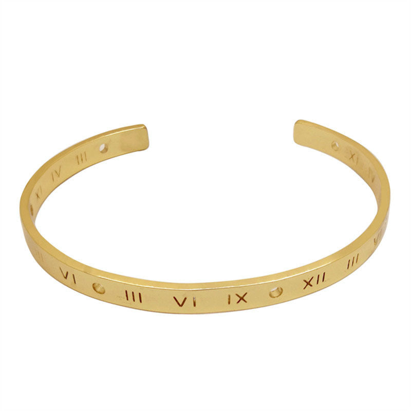 Unisex Alloy Bracelet C Shape Roman Numeral Bangle Electroplated Rose Gold Silver Finish For Daily Wear Lovers