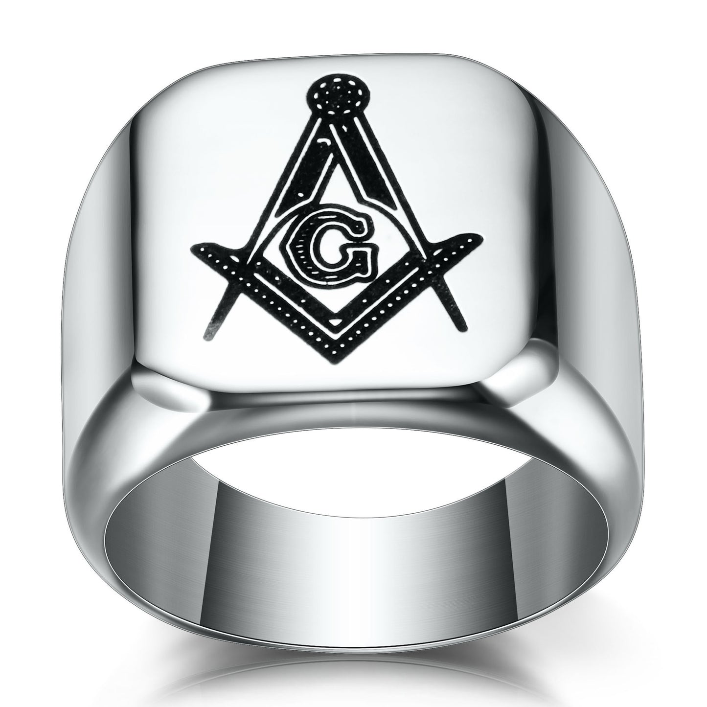 Titanium Stainless Steel Ring For Men Freemason Style Simple Fashion Band European American Design Silver Tone