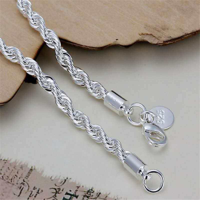 Womens Twisted Rope Bracelet Silver Plated Alloy Chain 4mm Thick 20CM Length Fashion Jewelry Color Silver Gold