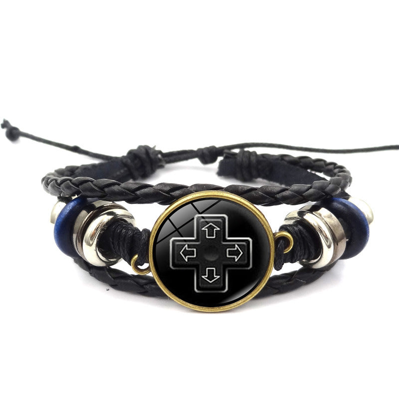 Unisex Leather Bracelet Vintage Alloy Constellation Beaded Design Retro Game Controller Time Gem Anniversary Keepsake