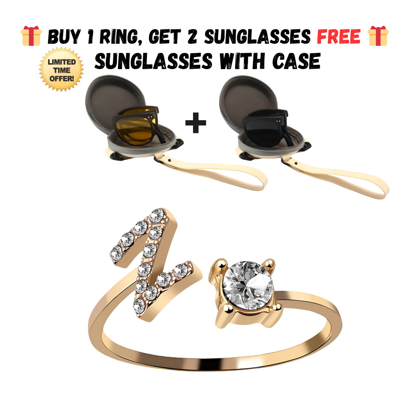 Adjustable Letter Zircon Ring with Alphabet Initials A Z Copper Alloy Jewelry Gift for Women Elegant Gift Idea