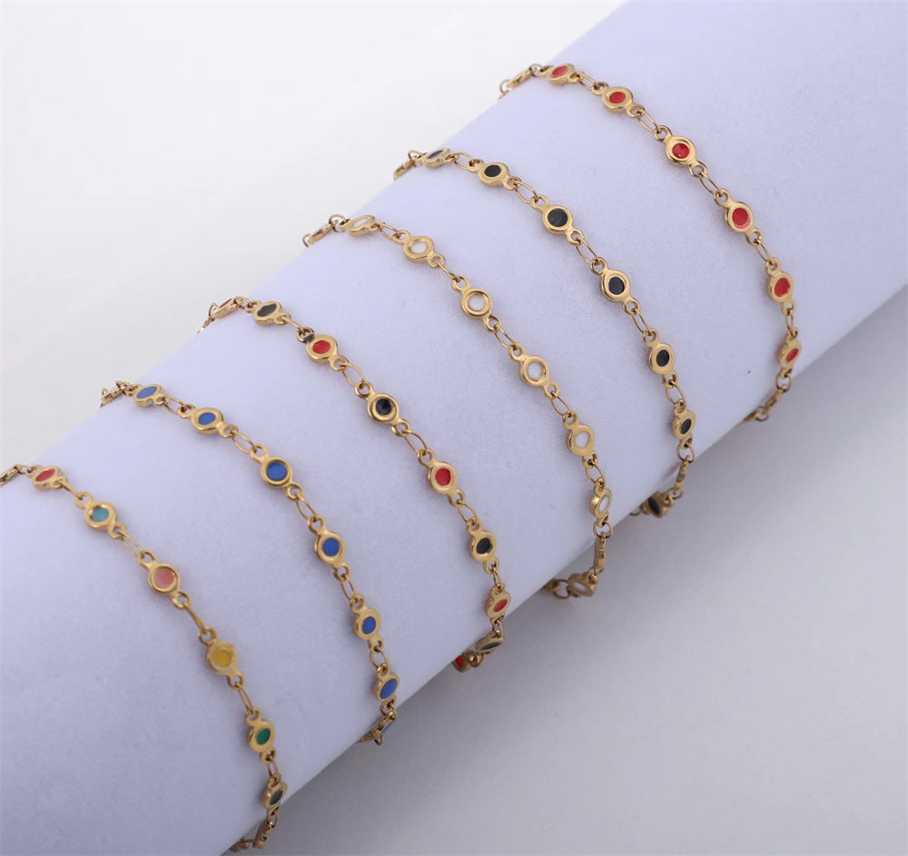 Stainless Steel Bracelet 18K Gold Plated Dripping Chain Geometric Round Element Unisex Jewelry Gift Daily Wear