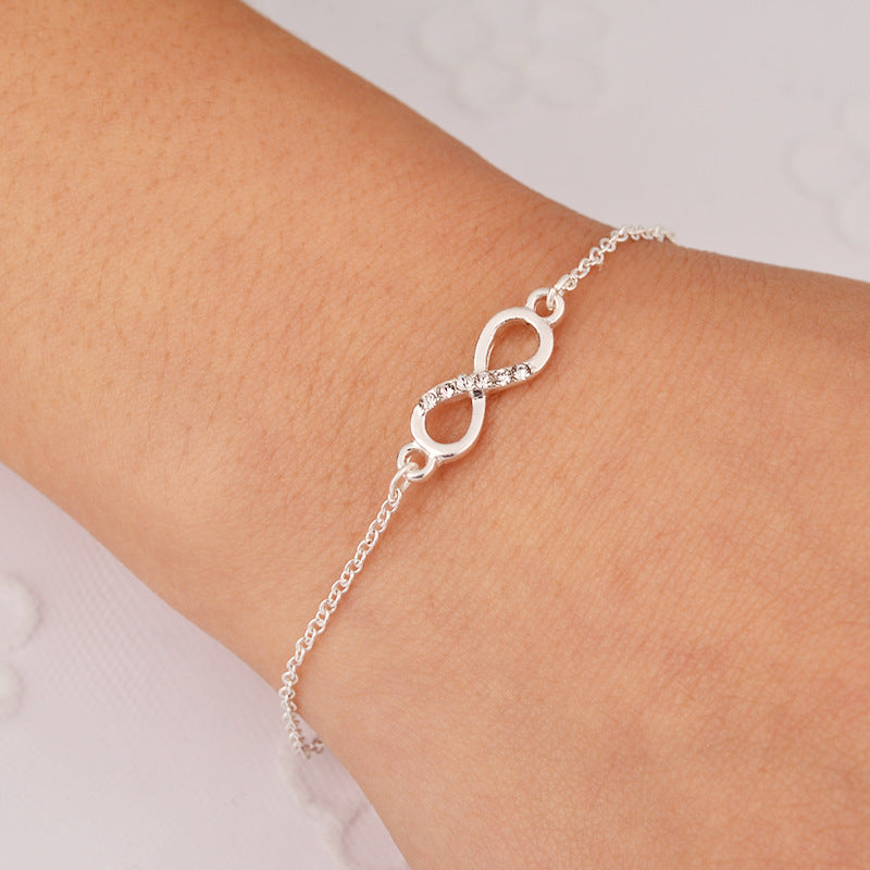 Womens Infinity Bracelet With Rhinestones Figure Eight Design Electroplated Alloy Jewelry Gifts For Her Elegant