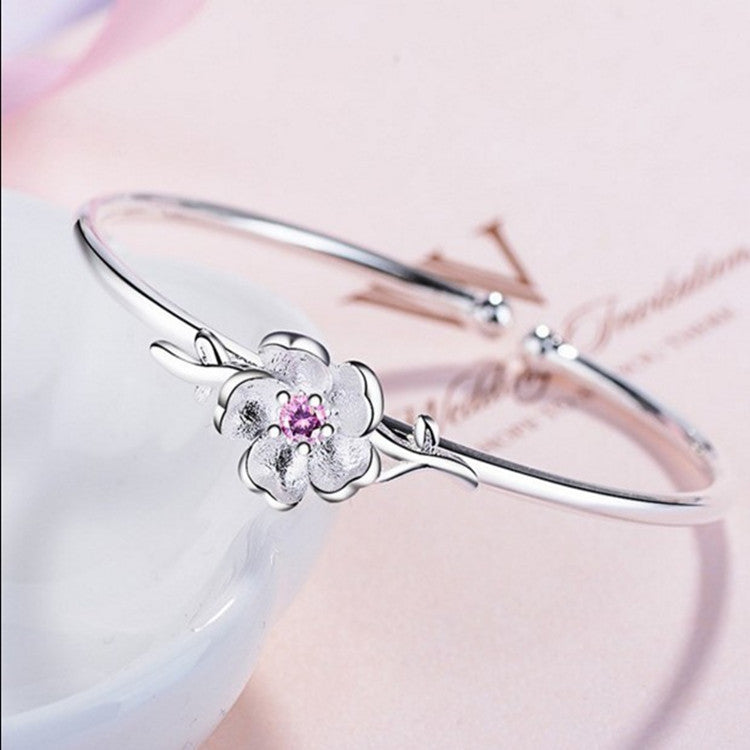 Women Copper Silver Crystal Flower Bracelet Chic Leaf Cuff Bangle Nature Inspired Adjustable Wristband Fashion