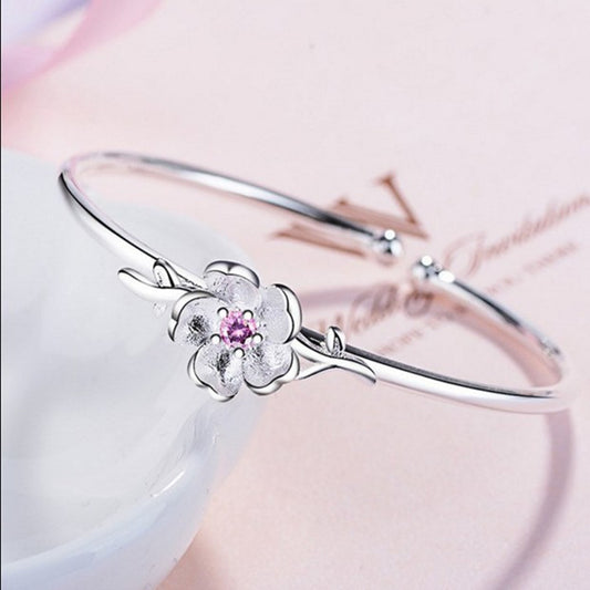 Women Copper Silver Crystal Flower Bracelet Chic Leaf Cuff Bangle Nature Inspired Adjustable Wristband Fashion
