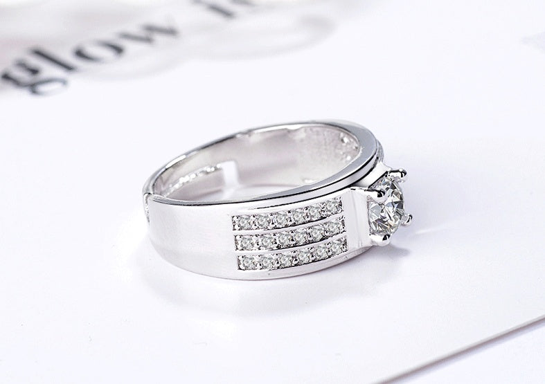 Geometric Moissanite Men Ring Platinum Adjustable Gift