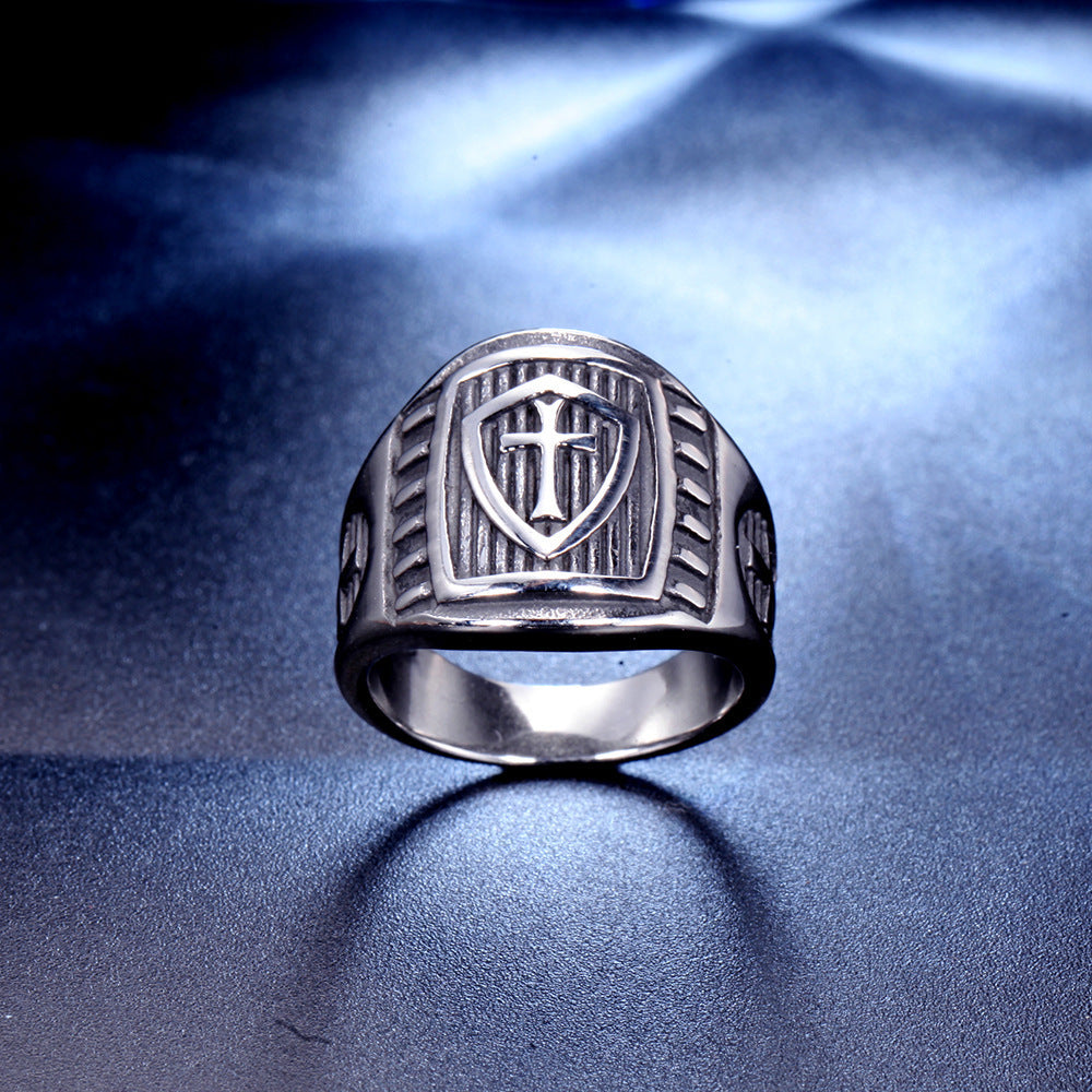European and American cross personality titanium steel shield ring