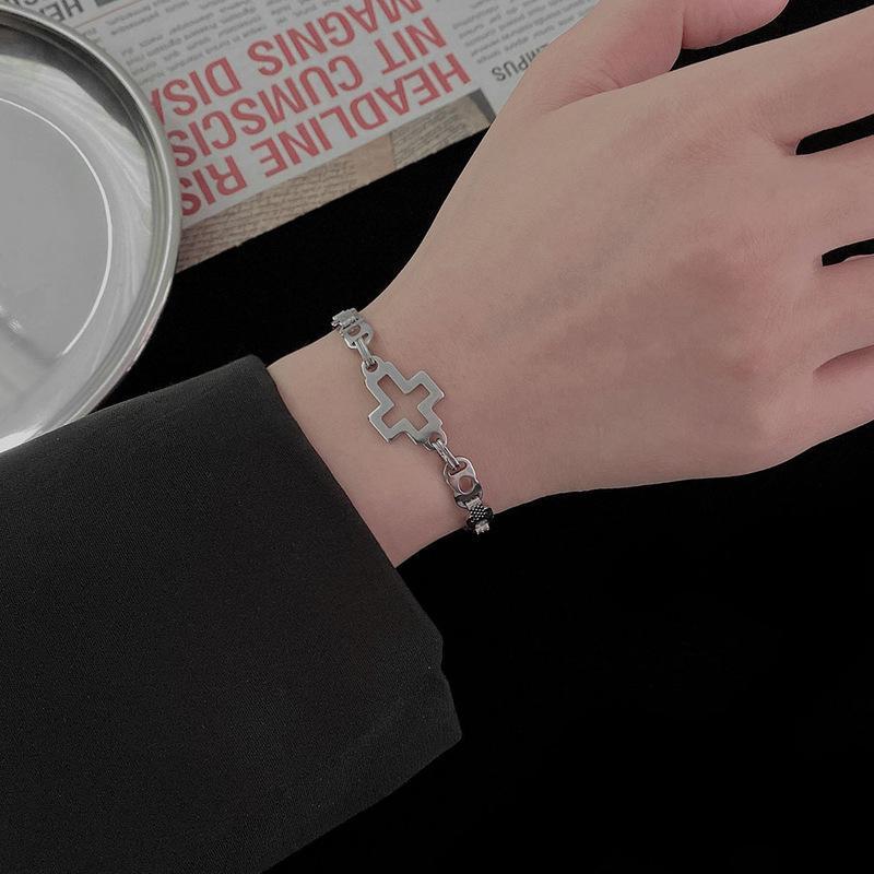 Unisex Titanium Steel Bracelet Hip Hop Geometric Patterned Electroplated Bangle European Design Hollow Jewelry