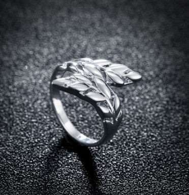 Silver Feather Ring With Gemstones Inlay Size 8 For Women