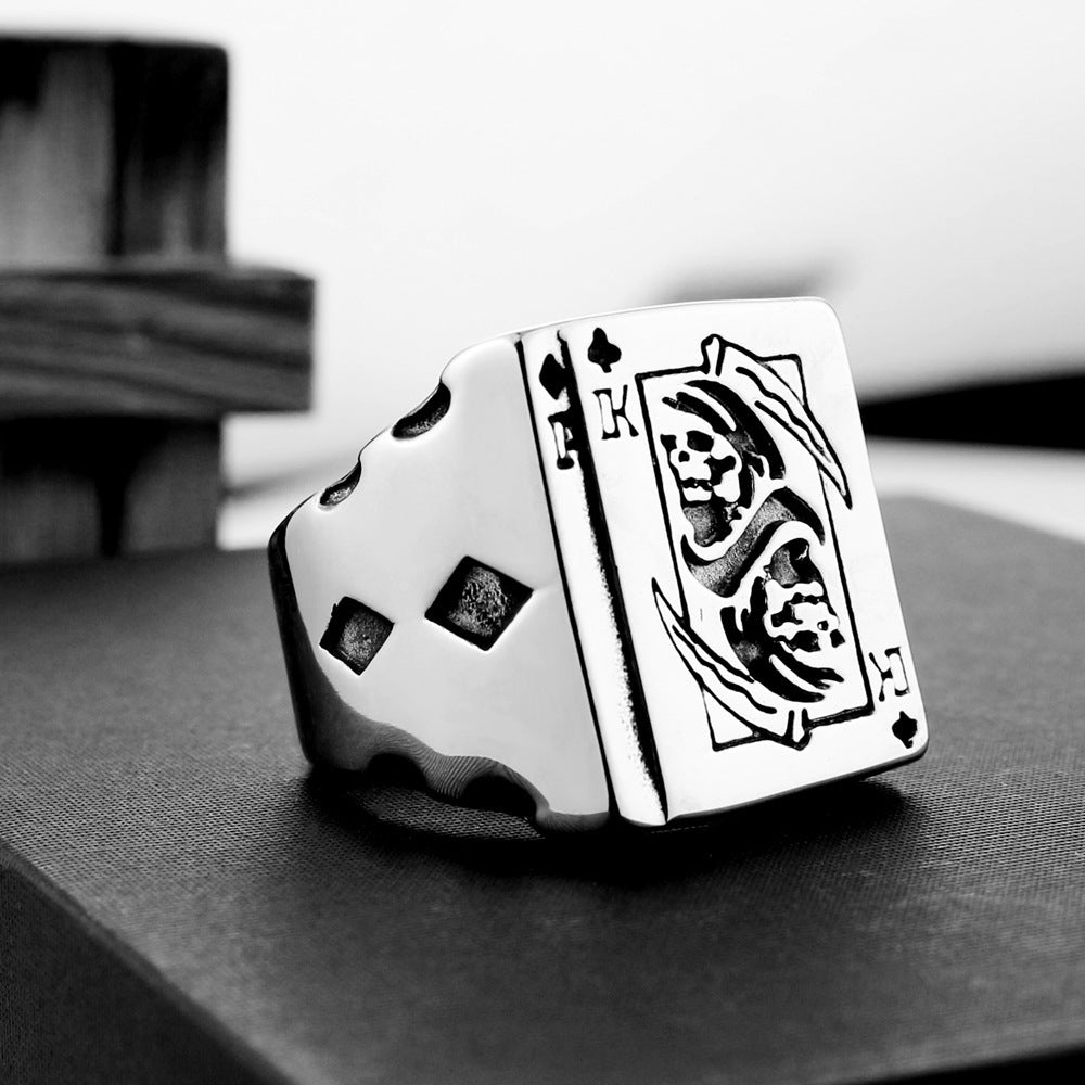 Titanium Steel Ring Sickle Reaper Poker Design Cartoon Character Ring Birthday Gift European American Style Jewelry