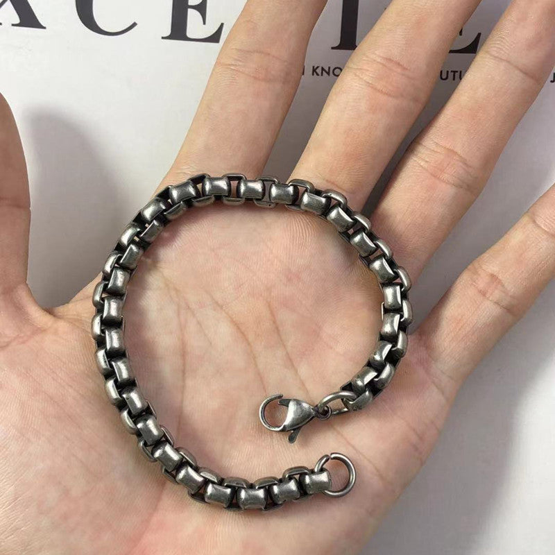 Mens Vintage Bracelet Antique Look U Shaped Geometric Chain With Circle Elements Retro Distressed Metal Finish