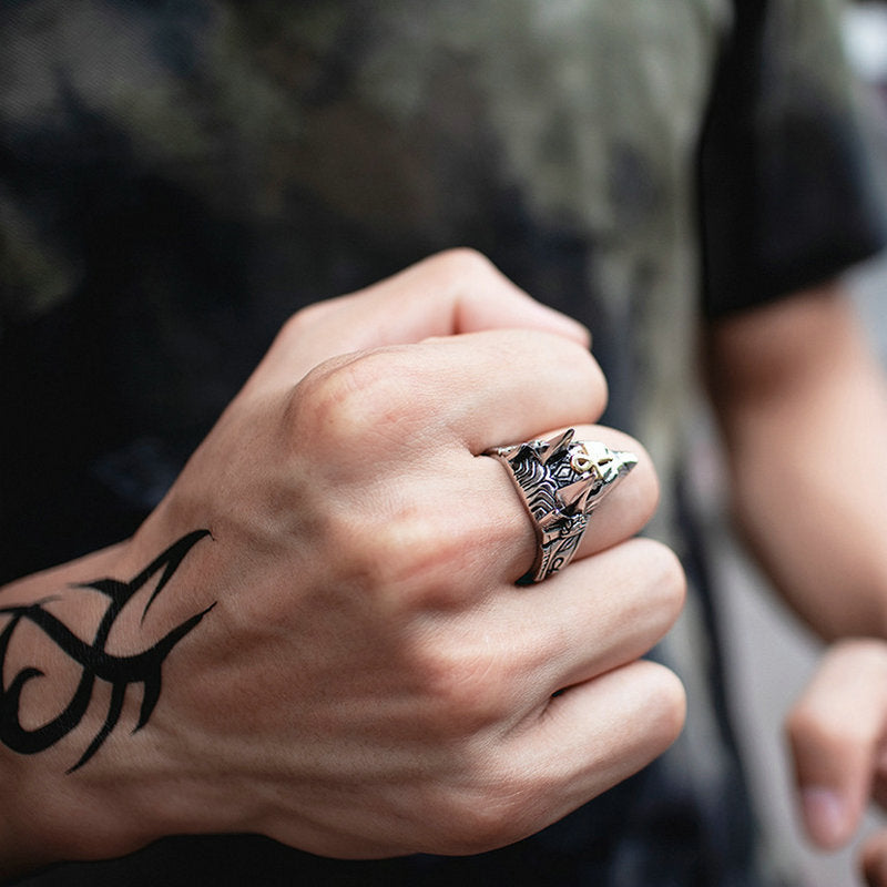 Mens Wolf Head Ring Durable Alloy Dark Metal Gothic Biker Animal Design Jewelry Gift For Him Classic Style Everyday