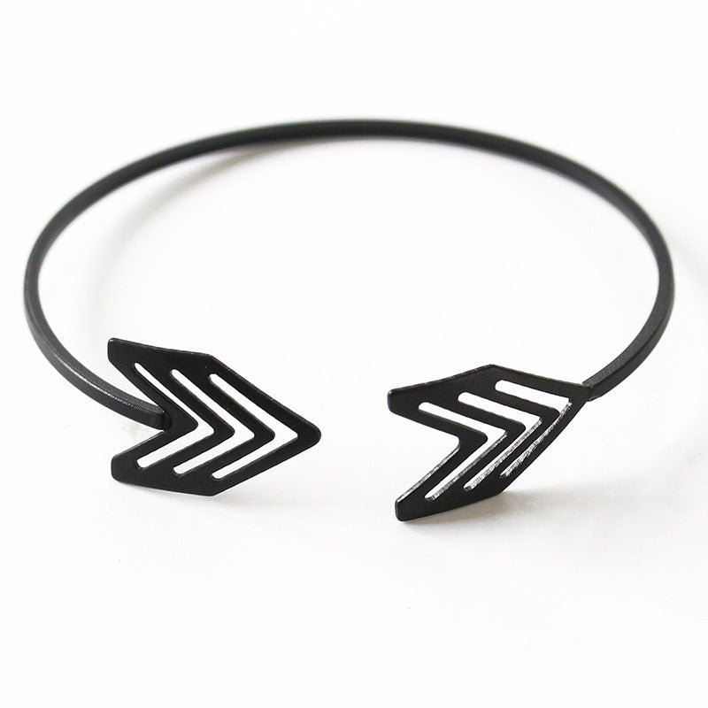 Womens Metal Bracelet Adjustable Opening Openwork Arrow Design With Geometric Elements Modern Bangle For Girls