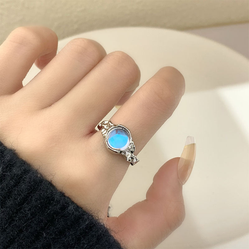 Moonstone Geometric Ring Octagonal Zircon Accent Metal Band Jewelry Gift For Her Elegant Korean Style Gems Now