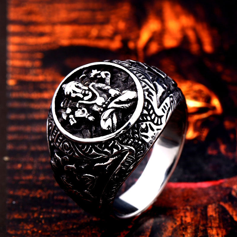 Elephant Animal Ring Titanium Steel Carved European American Durable Fashion Jewelry 25mm Wide 2mm High Zodiac