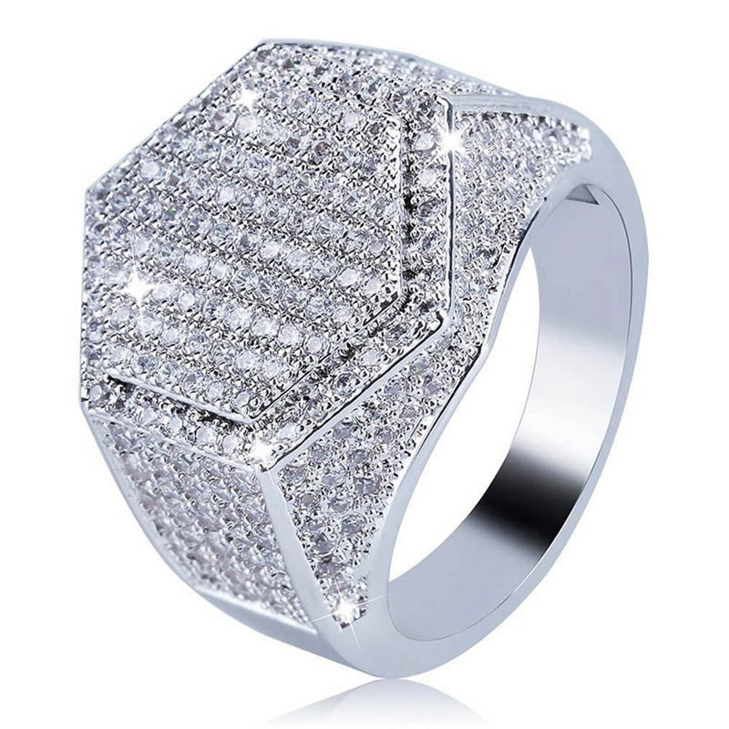 Mens Square Ring Iced Out Micro Pave CZ Silver Ring Gold Color Hip Hop Jewelry For Men Fashion For Daily Style