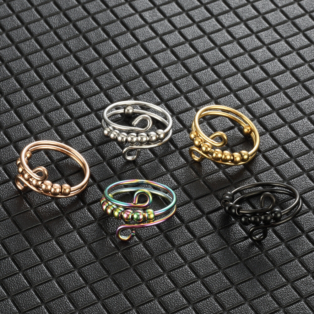Spinner Ring For Anxiety Relief Rotating Bead Ring Titanium Steel Polished Fidget Decompression Ring Night Use