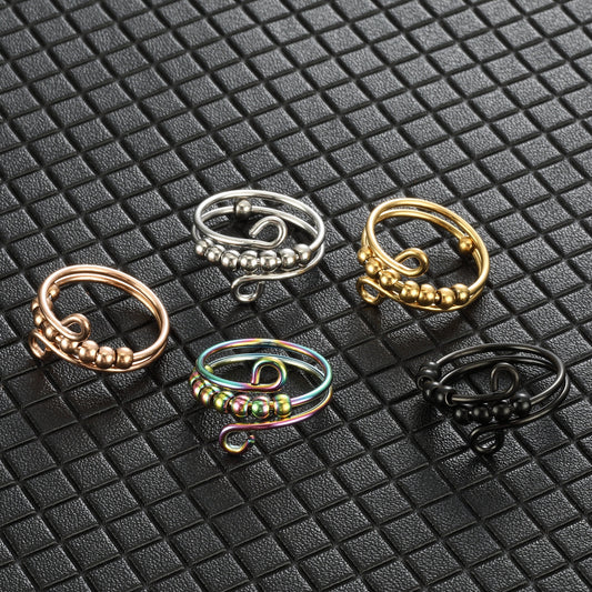Spinner Ring For Anxiety Relief Rotating Bead Ring Titanium Steel Polished Fidget Decompression Ring Night Use