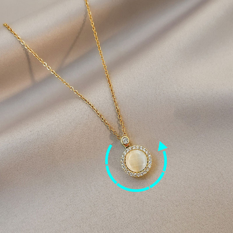 Womens Cat Eye Pendant Necklace Clavicle Chain Titanium Steel Electroplated Geometric Elegant Korean Style Lx