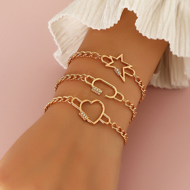 Womens Geometric Alloy Bracelet Fashion Jewelry Five Pointed Star Love Design European America Bangle Women US