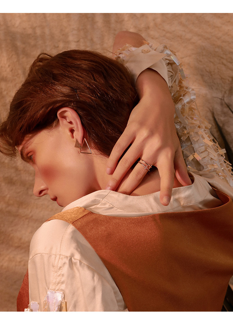 Womens Double Ring Gold Plated Copper Ring With Cross Crown Roman Numeral Patterns Lightweight Fashion Jewelry