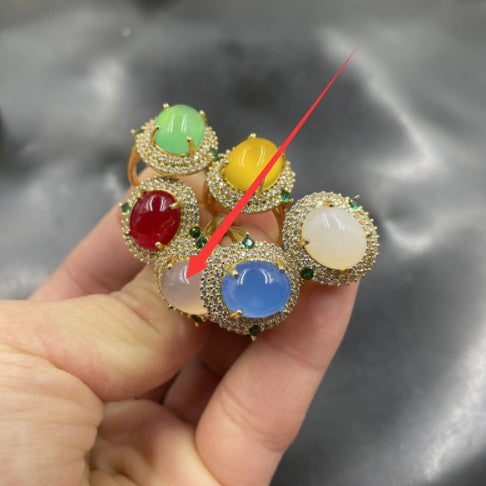 Geometric Inlaid Blue Chalcedony Agate Ring Handmade Polished Fashion Jewelry For Women Elegant Durable Timeless Gift