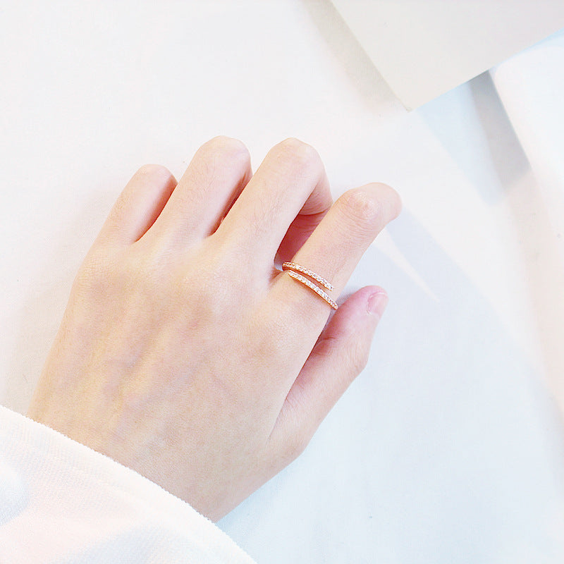 Adjustable Zircon Ring With Exquisite Open Design Rose Gold Plated Copper Or Platinum Plated Copper Ring Size Adjustable