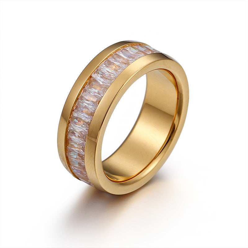 Geometric Titanium Steel Ring With Diamond Electroplated Stainless Steel Durable Everyday Style For Daily Style