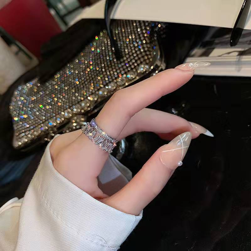 Womens Double Layer Open End Irregular Ring Copper Geometric Design With Zircon Round Accent Jewelry Chic Look