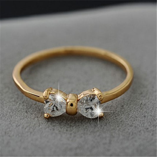 Bow Ring With Austrian And Cubic Zirconia Electroplated Copper Ring Simple Design Individually Packed Festivals