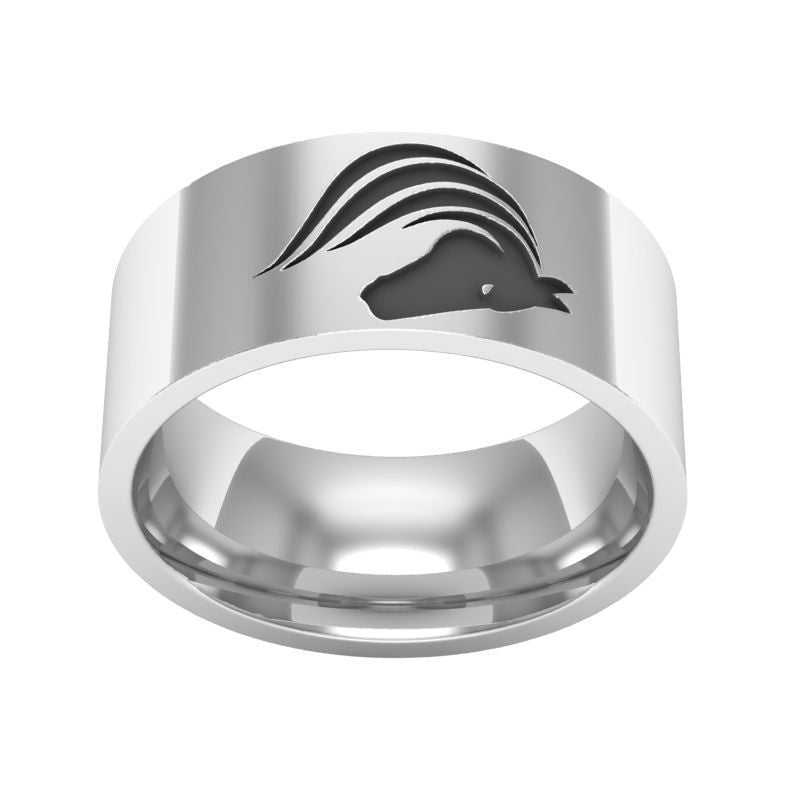 Titanium Steel Horse Logo Ring 8mm Wide Jewelry Band For Men Durable Style Classic Everyday Wear Style For Men