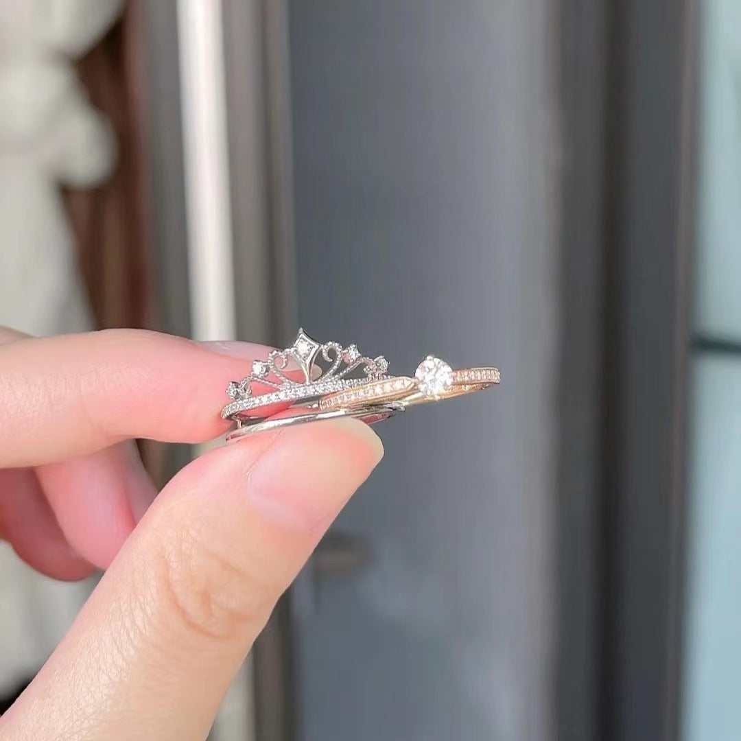 Adjustable Princess Castle Ring Open Fireworks Crown Design Electroplated Copper Alloy Jewelry Gift For Ladies