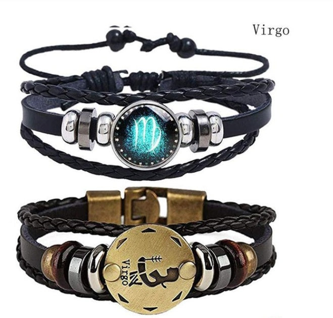 Couples Woven Leather Bracelet Vintage Constellation Design Zodiac Gift For Anniversary Travel Keepsake Gift Box Ready