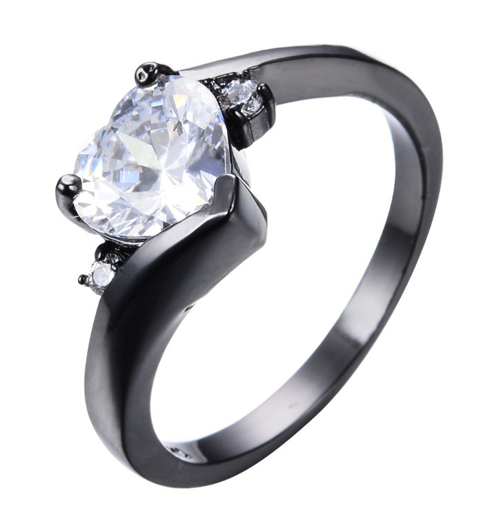 European American Peach Heart Ring Set Three Prong With Zircon Black Gold Plated Jewelry Elegant Ornaments Now