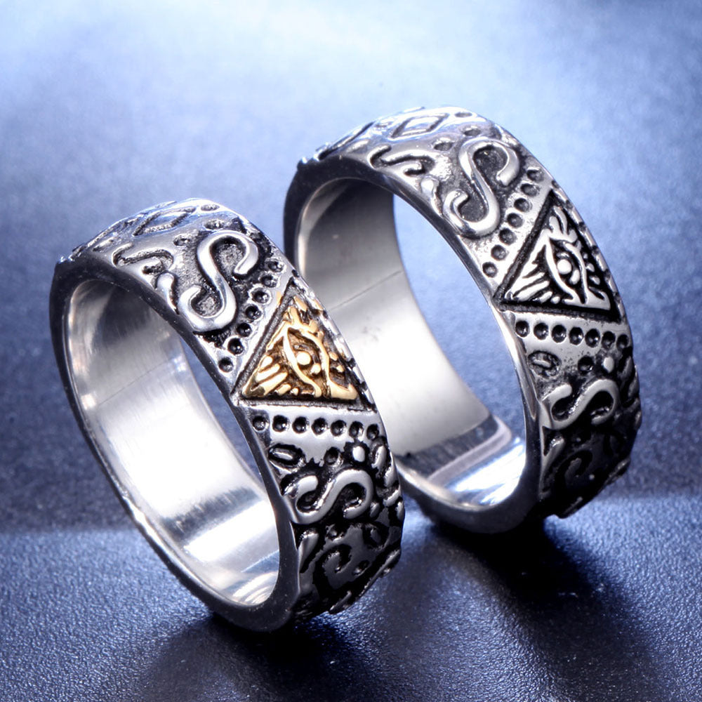 Mens Titanium Steel Ring With Eye Design Geometric Pattern