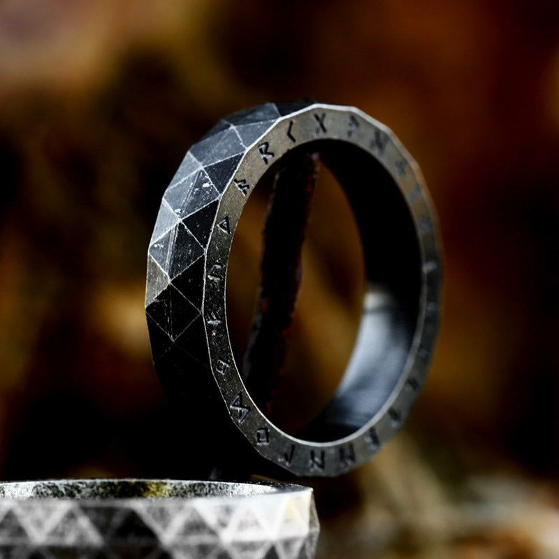 Mens Retro Viking Titanium Steel Ring Electroplated Antique Silver Finish Durable Japanese Korean Inspired Design